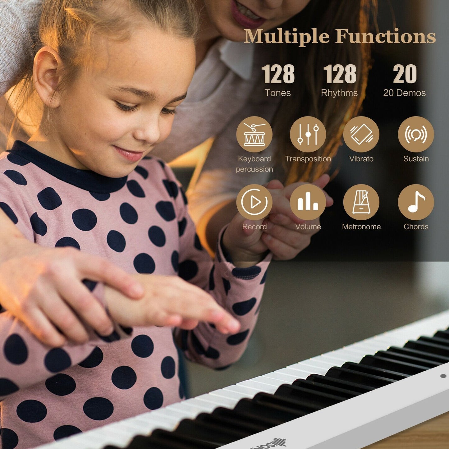 88-Key Foldable Digital Piano with MIDI and Wireless BT, White at Gallery Canada