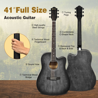 41 Inch Full Size Cutaway Acoustic Guitar Set for Beginner, Black at Gallery Canada