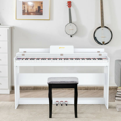 88 Key Full Size Electric Piano Keyboard with Stand 3 Pedals MIDI Function, White