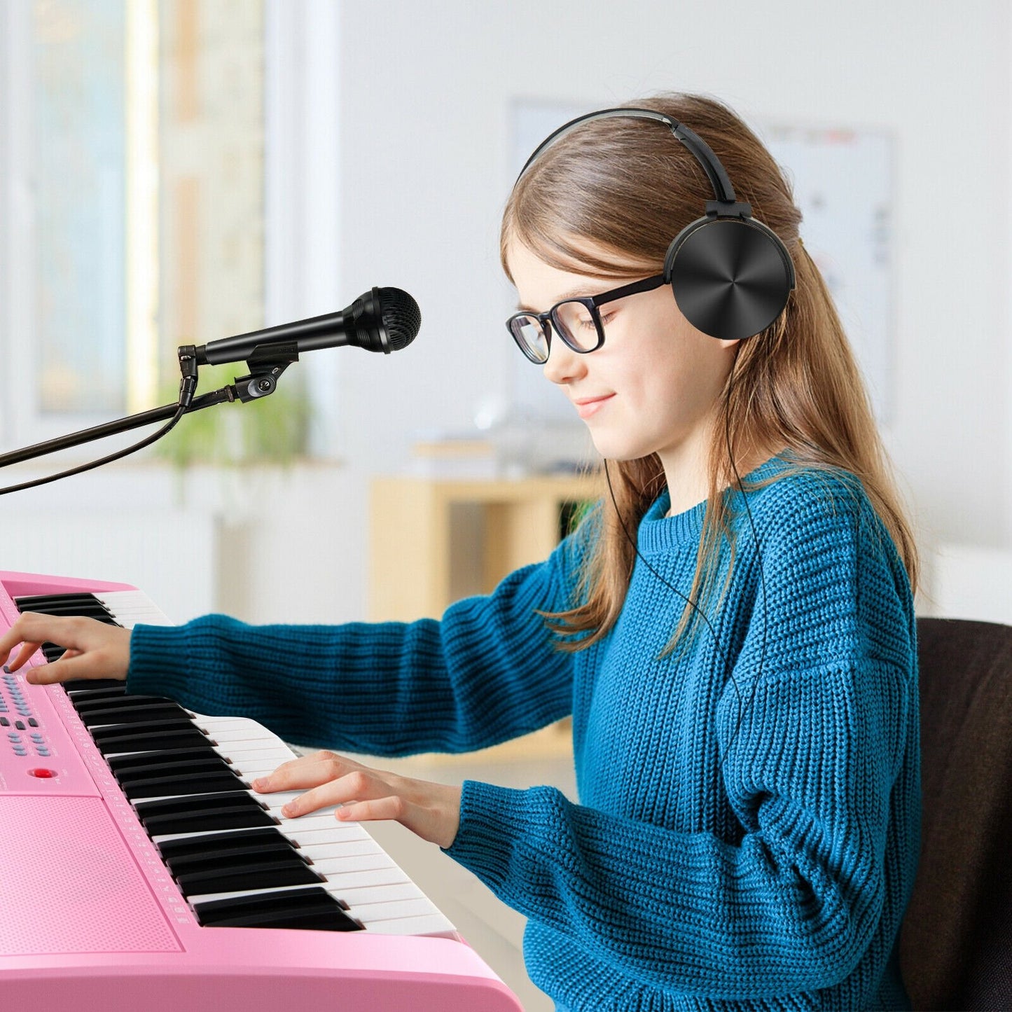 61-Key Electric Piano Keyboard for Beginner, Pink