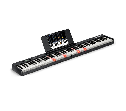 88-Key Folding Electric Lighted Piano Full-Size Portable Keyboard MIDI, Black