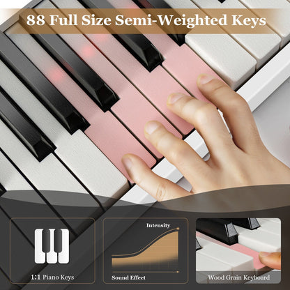 88-Key Folding Electric Lighted Piano Full-Size Portable Keyboard MIDI, White