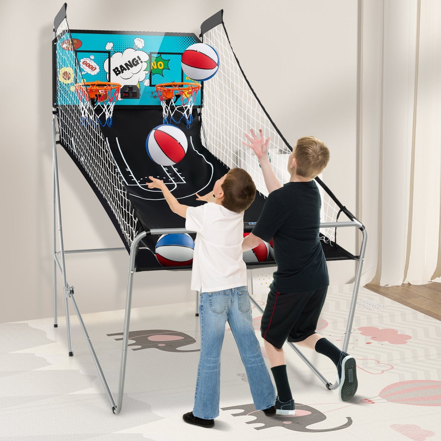 Dual Shot Basketball Arcade Game with 8 Game Modes and 4 Balls, Green