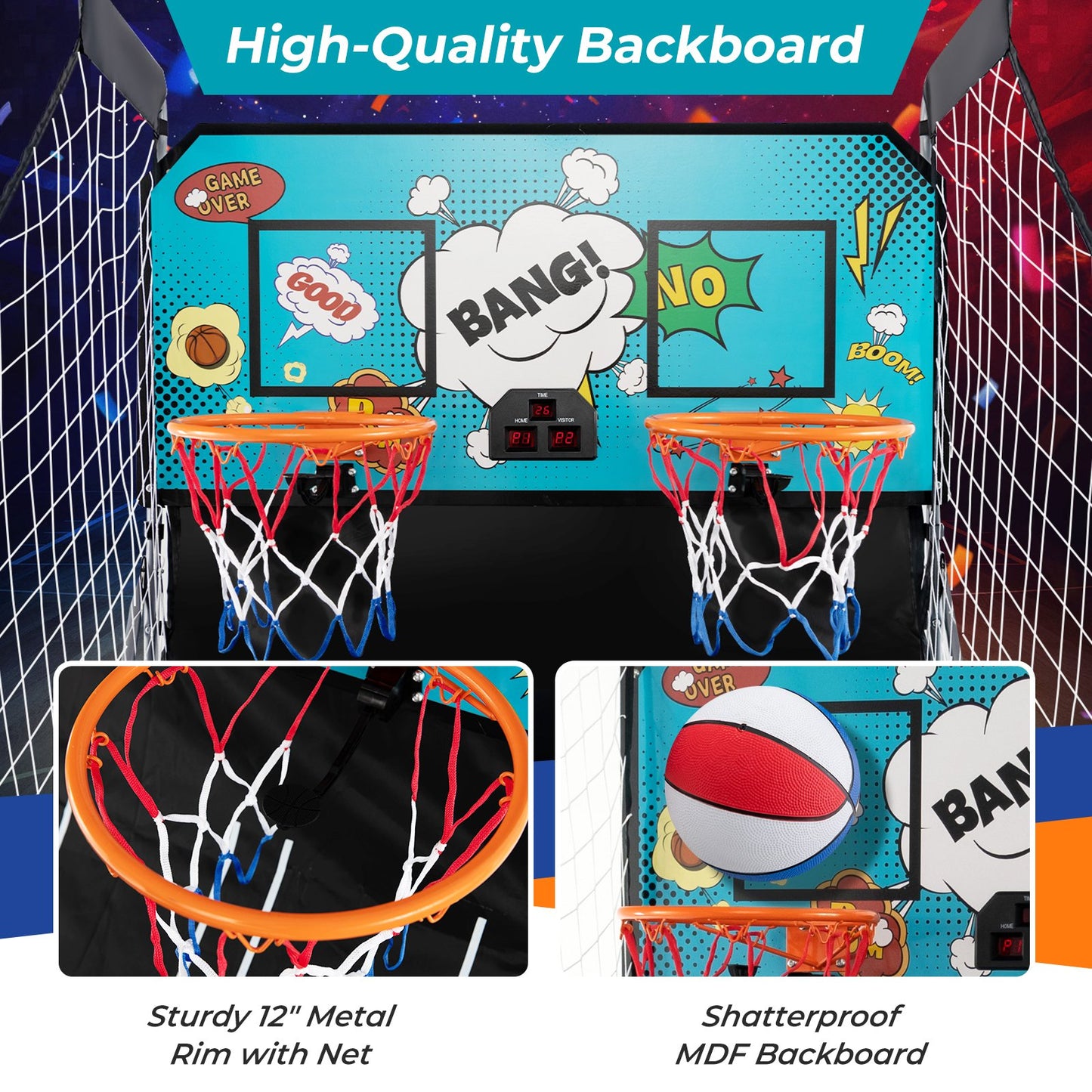 Dual Shot Basketball Arcade Game with 8 Game Modes and 4 Balls, Green