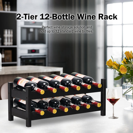 12 Bottle 2-Tier Bamboo Wine Rack, Brown Wine Racks Brown at Gallery Canada