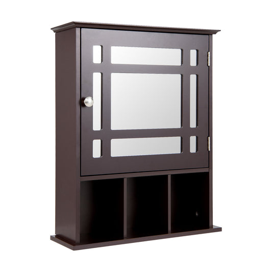 Wall Mounted and Mirrored Bathroom Cabinet, Brown