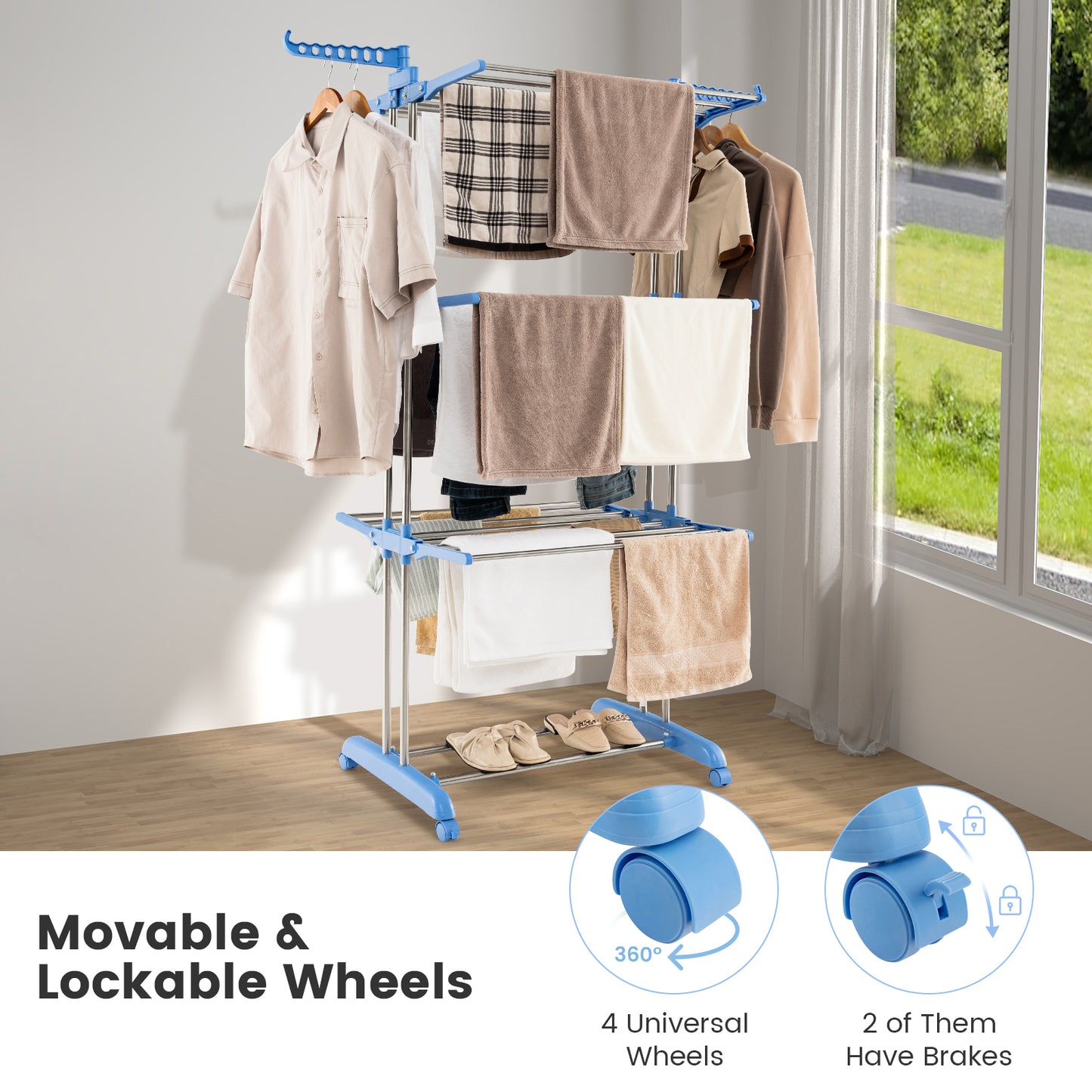4-tier Folding Clothes Drying Rack with Rotatable Side Wings - Gallery Canada