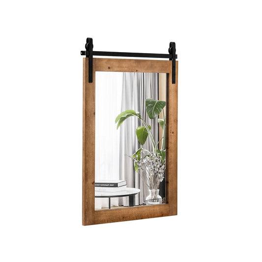 30 x 22 Inch Wall Mount Mirror with Wood Frame, Brown