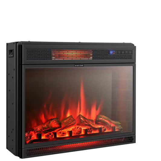 28 Inch Electric Freestanding and Recessed Fireplace with Remote, Black