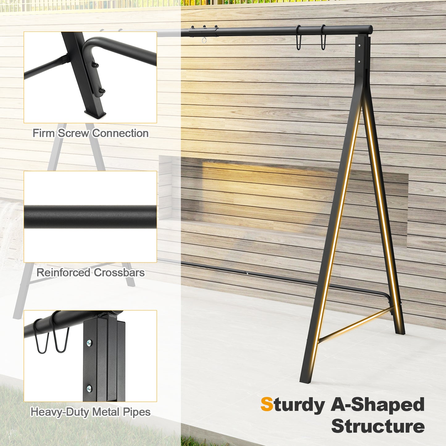 Patio Metal Swing Stand, A-Shaped Structure, Black Porch Swings at Gallery Canada