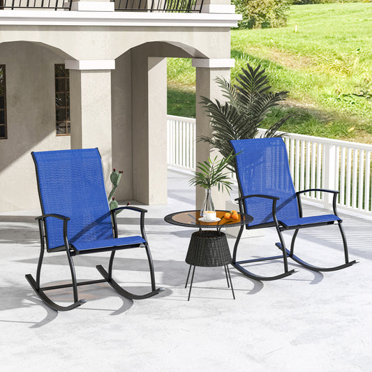 Outdoor Rocking Chairs, 2 Pieces, Breathable Backrest, Navy