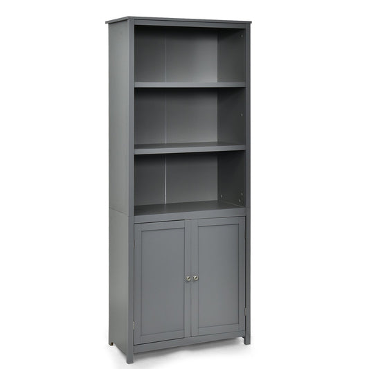 Bookcase Shelving Storage Wooden Cabinet Unit Standing Display Bookcase with Doors, Gray