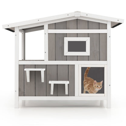 Outdoor 2-Story Wooden Feral Cat House with Escape Door, Gray at Gallery Canada