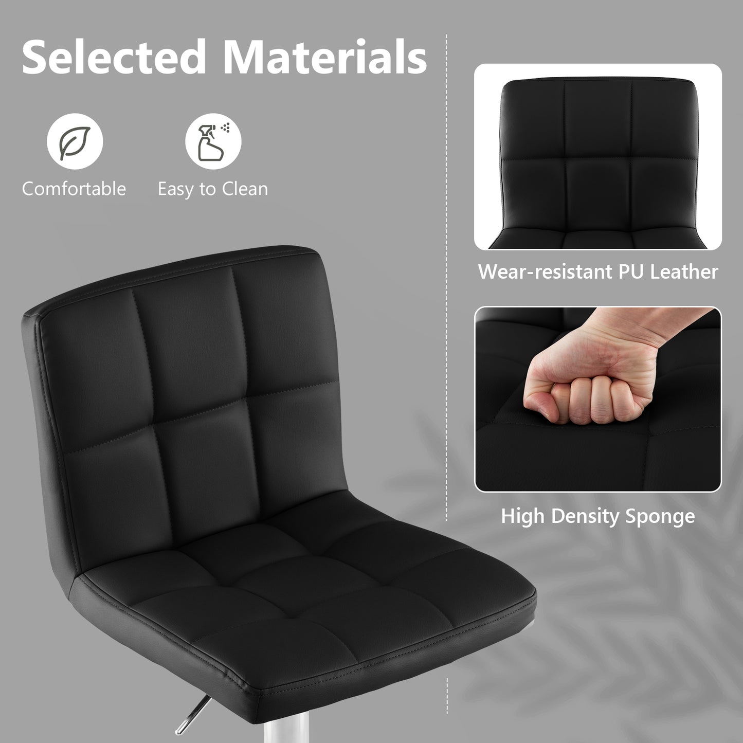 Adjustable Swivel Bar Stool, PU Leather, Black