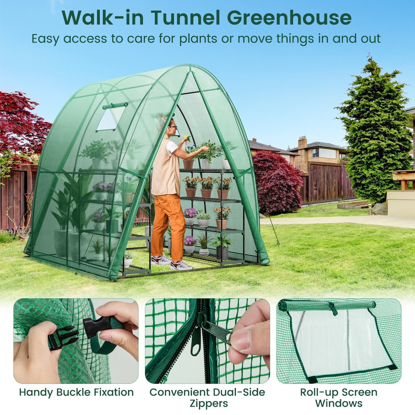 6 x 6 x 6.6 FT Outdoor Wall-in Tunnel Greenhouse, Green at Gallery Canada