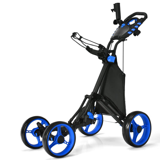 Lightweight Foldable Collapsible 4 Wheels Golf Push Cart, Blue