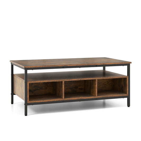 3-Tier Industrial Style Coffee Table with Storage and Heavy-duty Metal Frame, Coffee