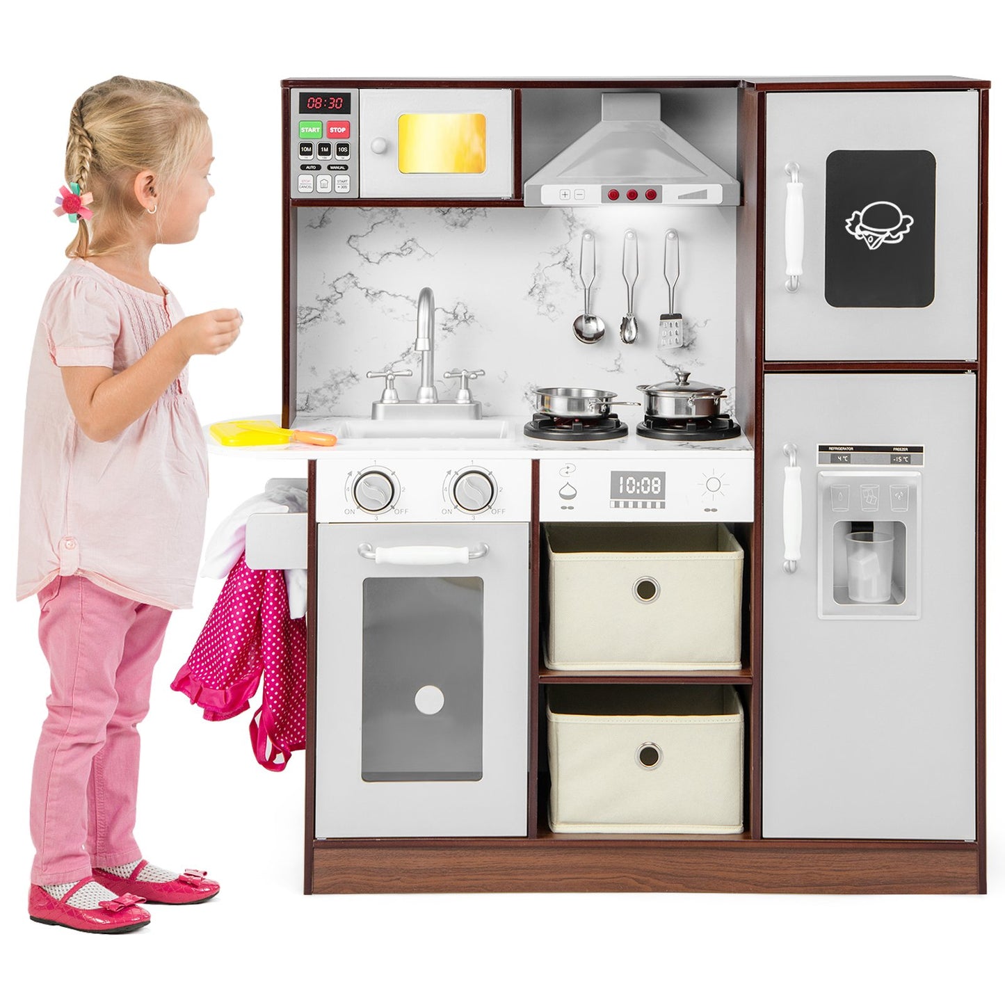 Kids Modern Toy Kitchen Playset with Attractive Lights and Sounds, Coffee