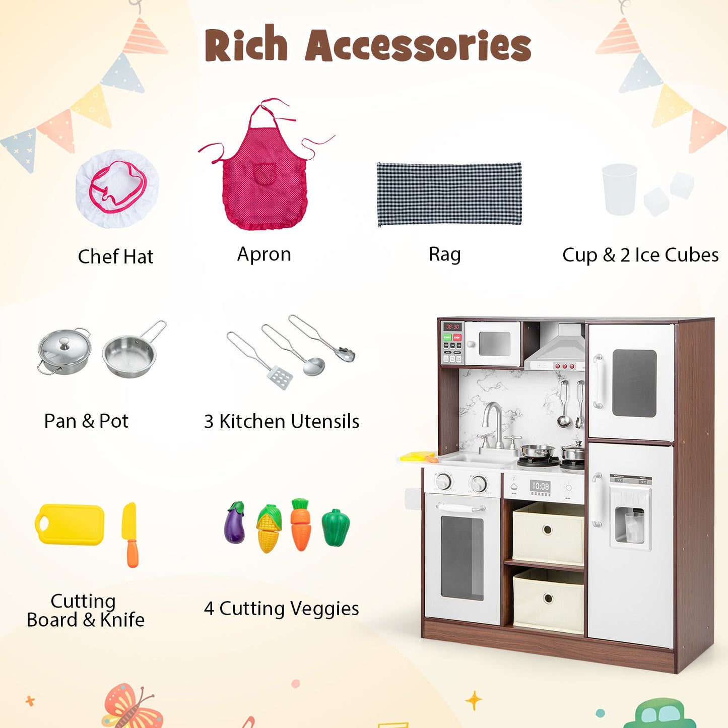 Kids Modern Toy Kitchen Playset with Attractive Lights and Sounds, Coffee