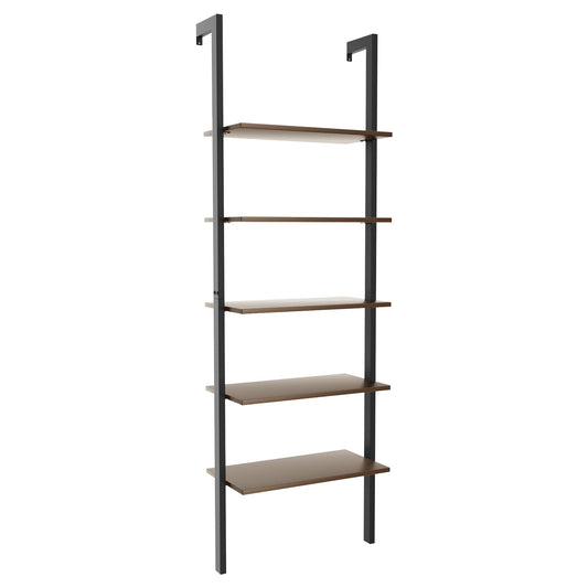 5-Tier Wood Look Ladder Shelf with Metal Frame for Home, Deep Brown