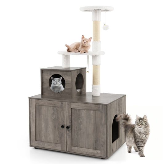 Cat Tree with Litter Box Enclosure with Cat Condo, Gray at Gallery Canada