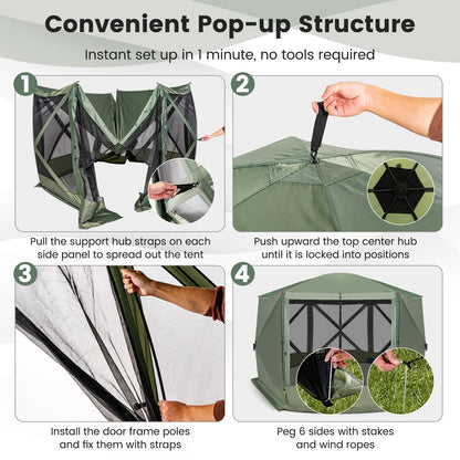 11.5 X 11.5 FT Pop-up Screen House Tent with Portable Carrying Bag, Green