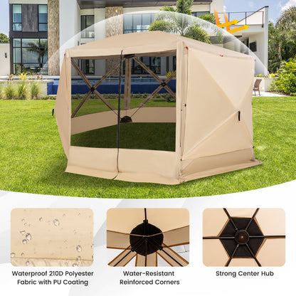 11.5 X 11.5 FT Pop-up Screen House Tent with Portable Carrying Bag, Coffee