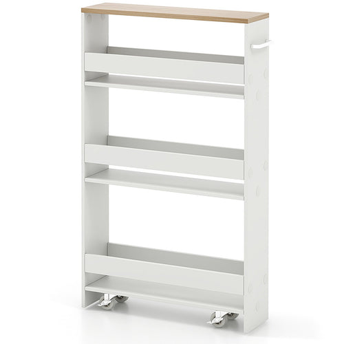 Rolling Kitchen Slim Storage Cart Mobile Shelving Organizer with Handle, White