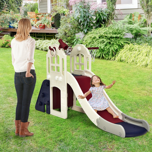 6-In-1 Large Slide For Kids, Climber Slide Playset With Basketball Hoop, Blue Climbers & Slides Blue at Gallery Canada
