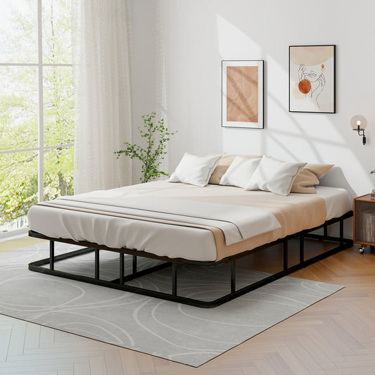 Queen Size Bed Frame, Metal Slat Support, Black Simple Bed Frame Black at Gallery Canada