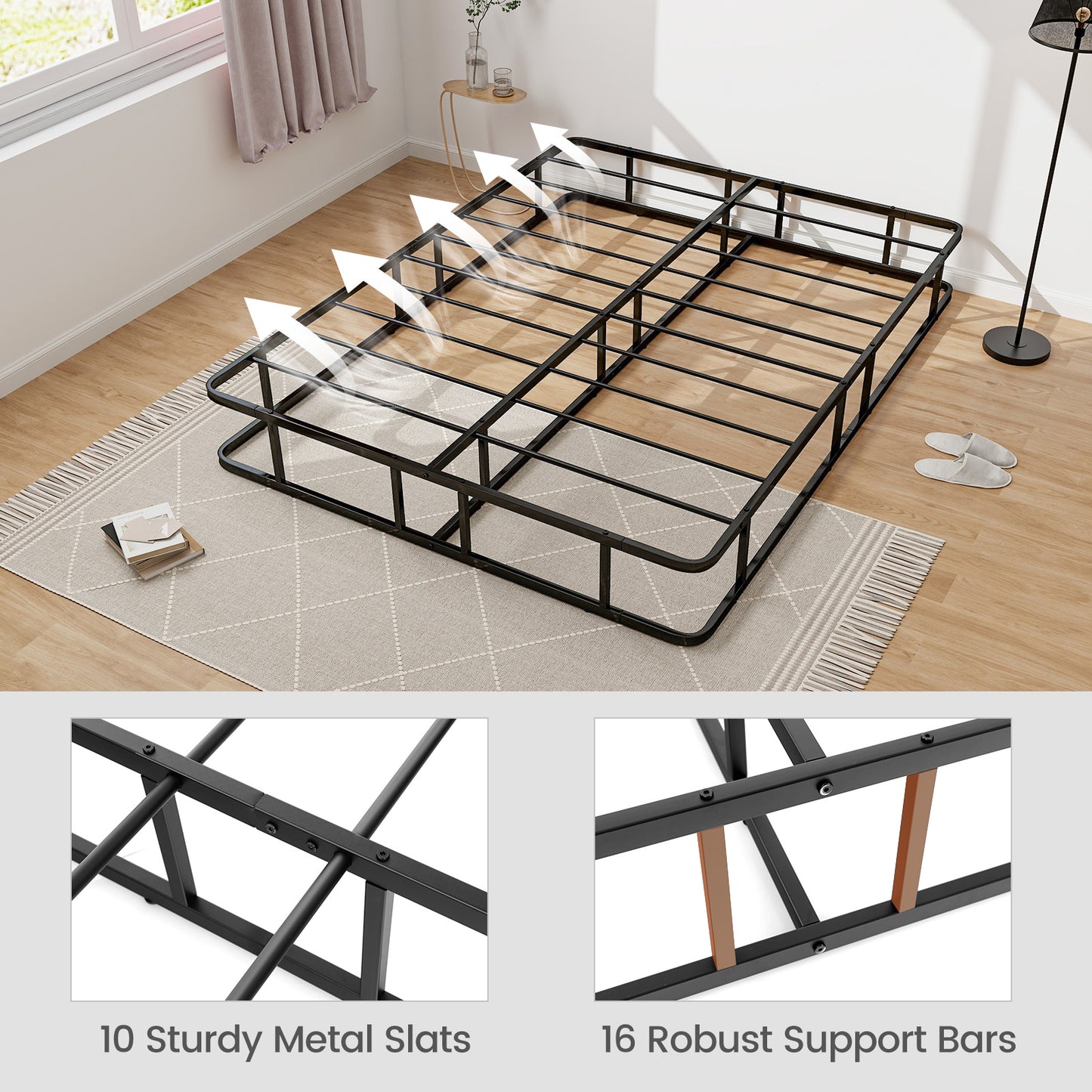 Queen Size Bed Frame, Metal Slat Support, Black Simple Bed Frame at Gallery Canada