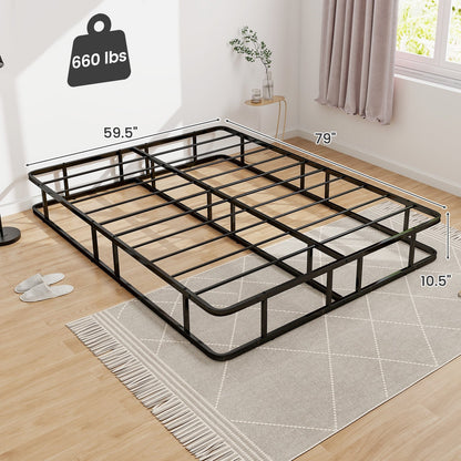 Queen Size Bed Frame with Metal Slat Support, Black