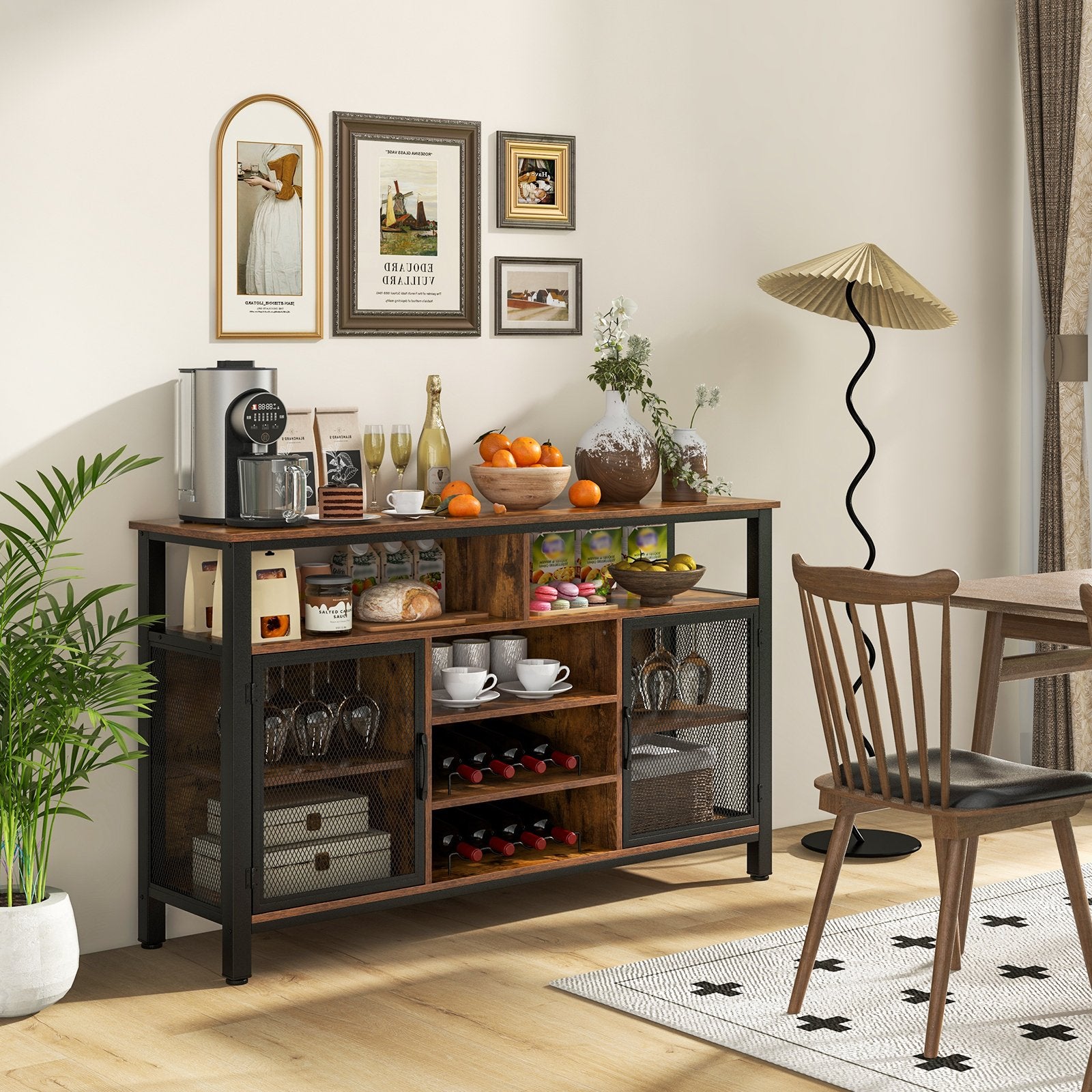 55-Inch Buffet Sideboard with 8-Bottle Wine Racks and Wine Glass Holders, Rustic Brown at Gallery Canada