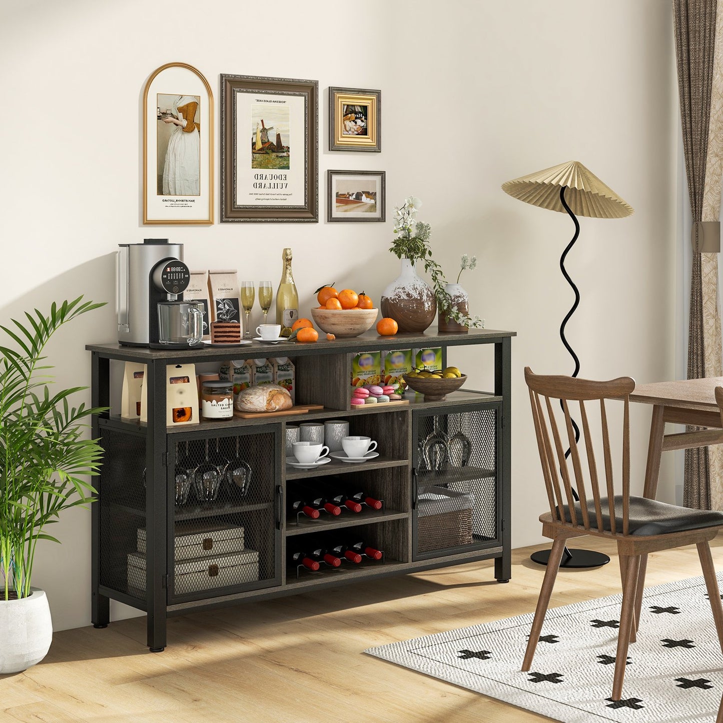 55-Inch Buffet Sideboard with 8-Bottle Wine Racks and Wine Glass Holders, Gray at Gallery Canada