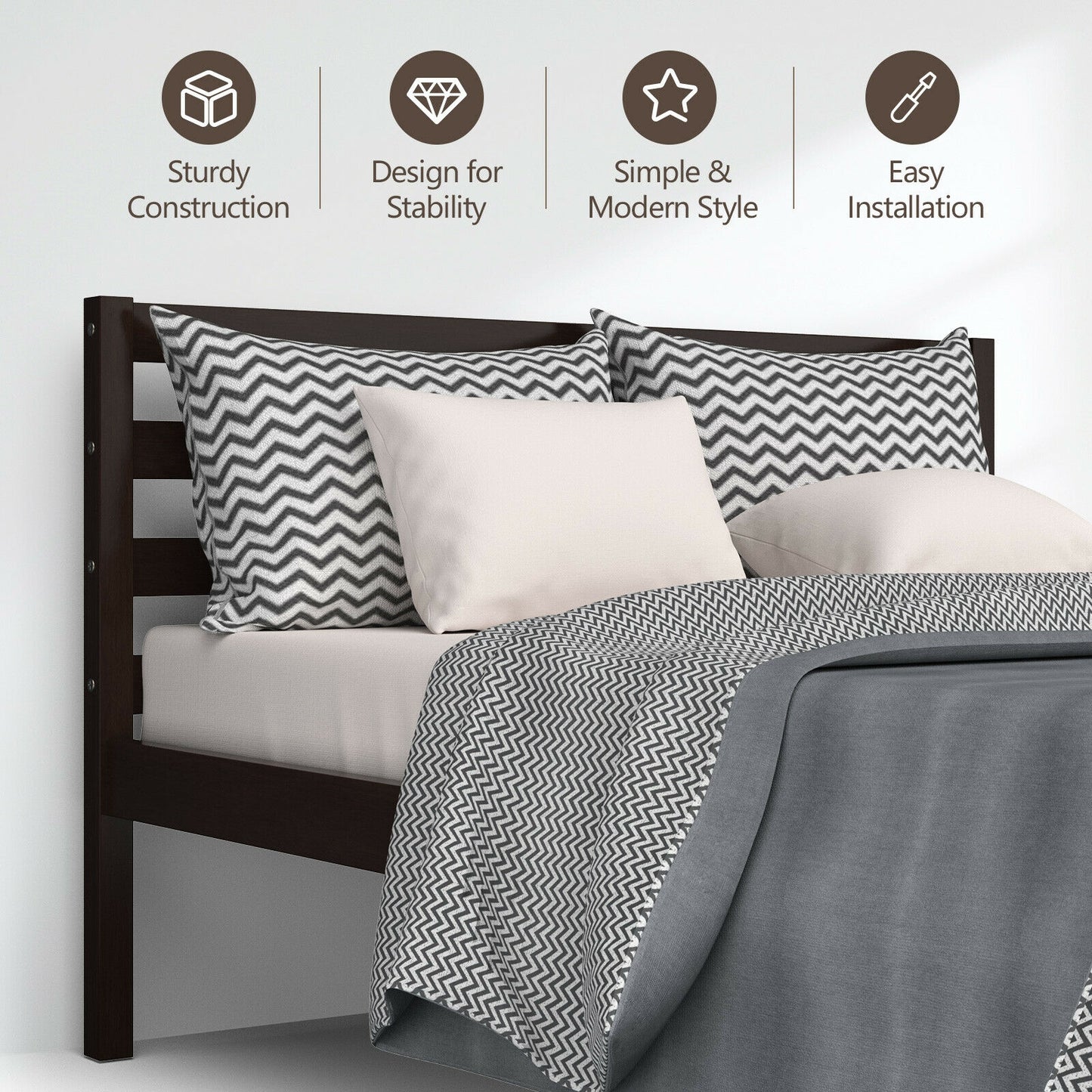 Full Size Bed frame Foundation with Solid Wooden Slat Suppor Simple Bed Frame at Gallery Canada