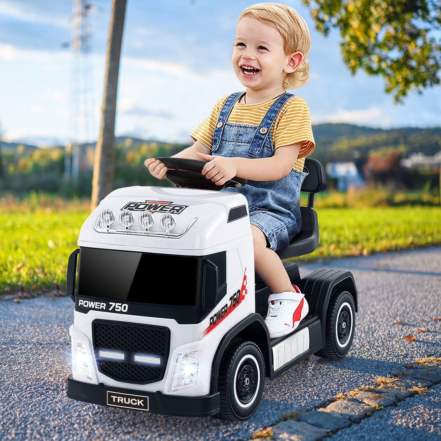 6V Kids Electric Ride-on Truck with Height Adjustable Seat, White