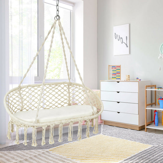 2 Person Hanging Hammock Chair, With Cushion, Beige Hammocks Beige at Gallery Canada
