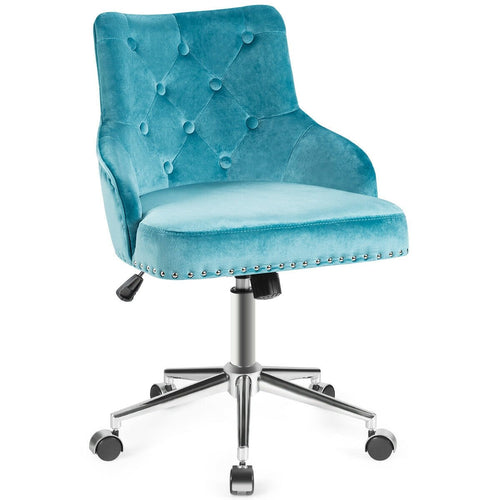 Tufted Upholstered Swivel Computer Desk Chair with Nailed Tri, Turquoise