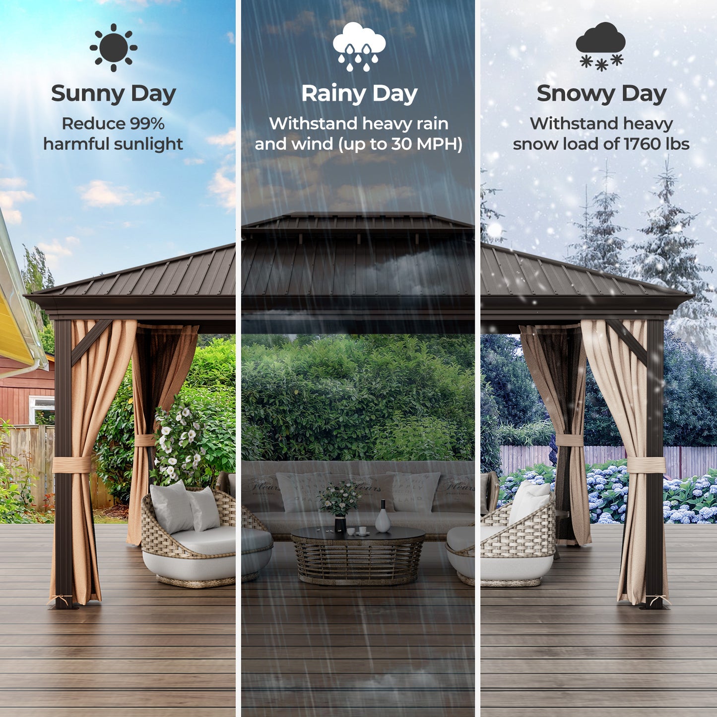 12' x 16' Double Roof Hardtop Gazebo, Galvanized Steel Roof, Coffee Gazebos at Gallery Canada