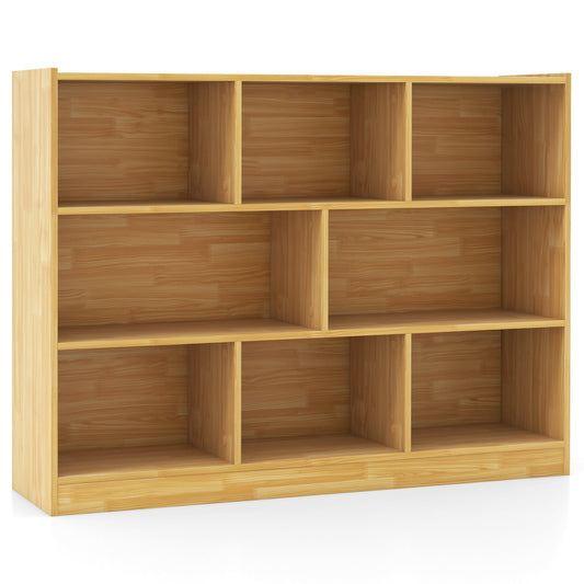 3-Tier Open Bookcase 8-Cube Floor Standing Storage Shelves Display Cabinet, Yellow