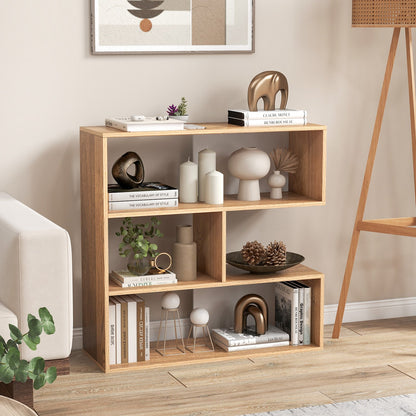 Concave Bookshelf 3-Shelf Open Bookcase with Anti-Toppling Device for Living Room Study Office, Natural