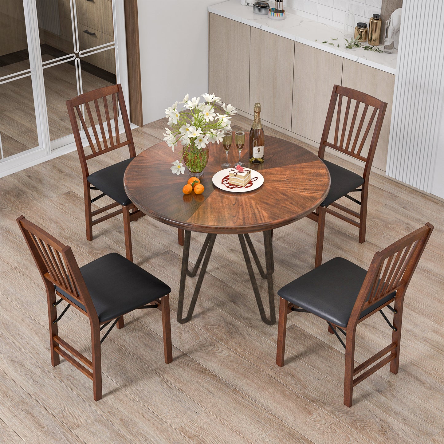Set Of 2 Folding Chairs, Padded Seat, Rubber Wood Frame, Brown Dining Chairs at Gallery Canada