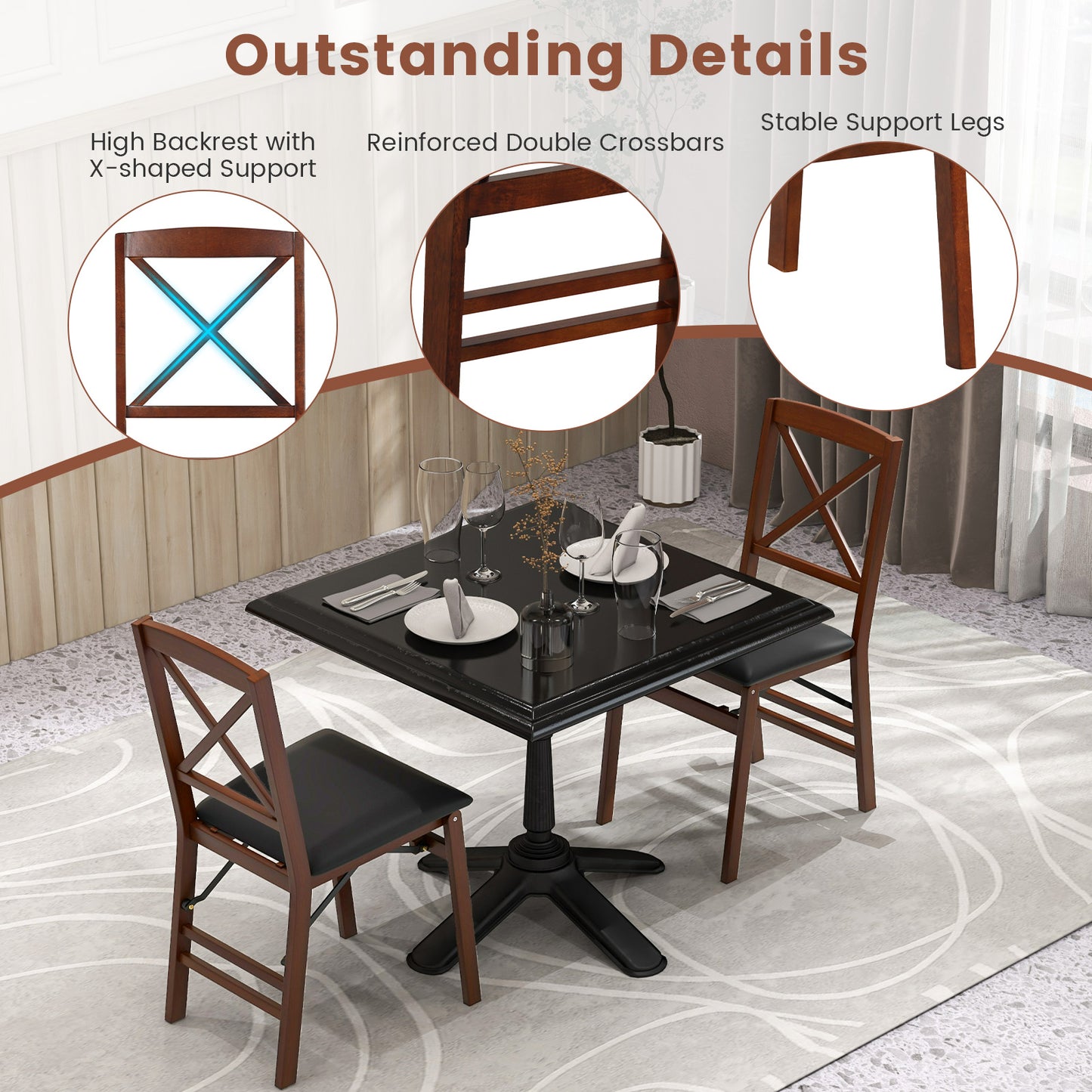 Set Of 2 Folding Dining Chairs, 400 LBS Capacity, Brown Dining Chairs at Gallery Canada