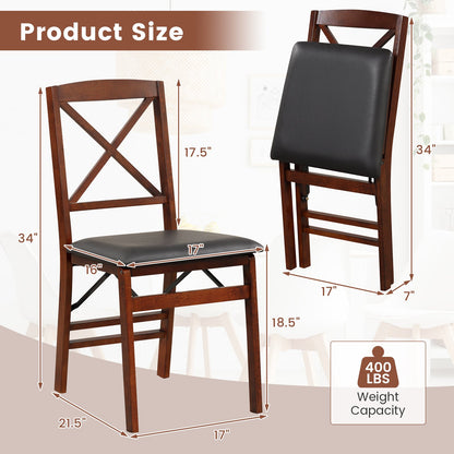 Set of 2 Folding Dining Chairs with 400 LBS Capacity, Brown
