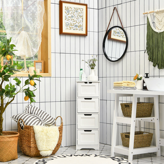 Free-Standing Side Storage Organizer with 4 Drawers, White Floor Cabinets White at Gallery Canada