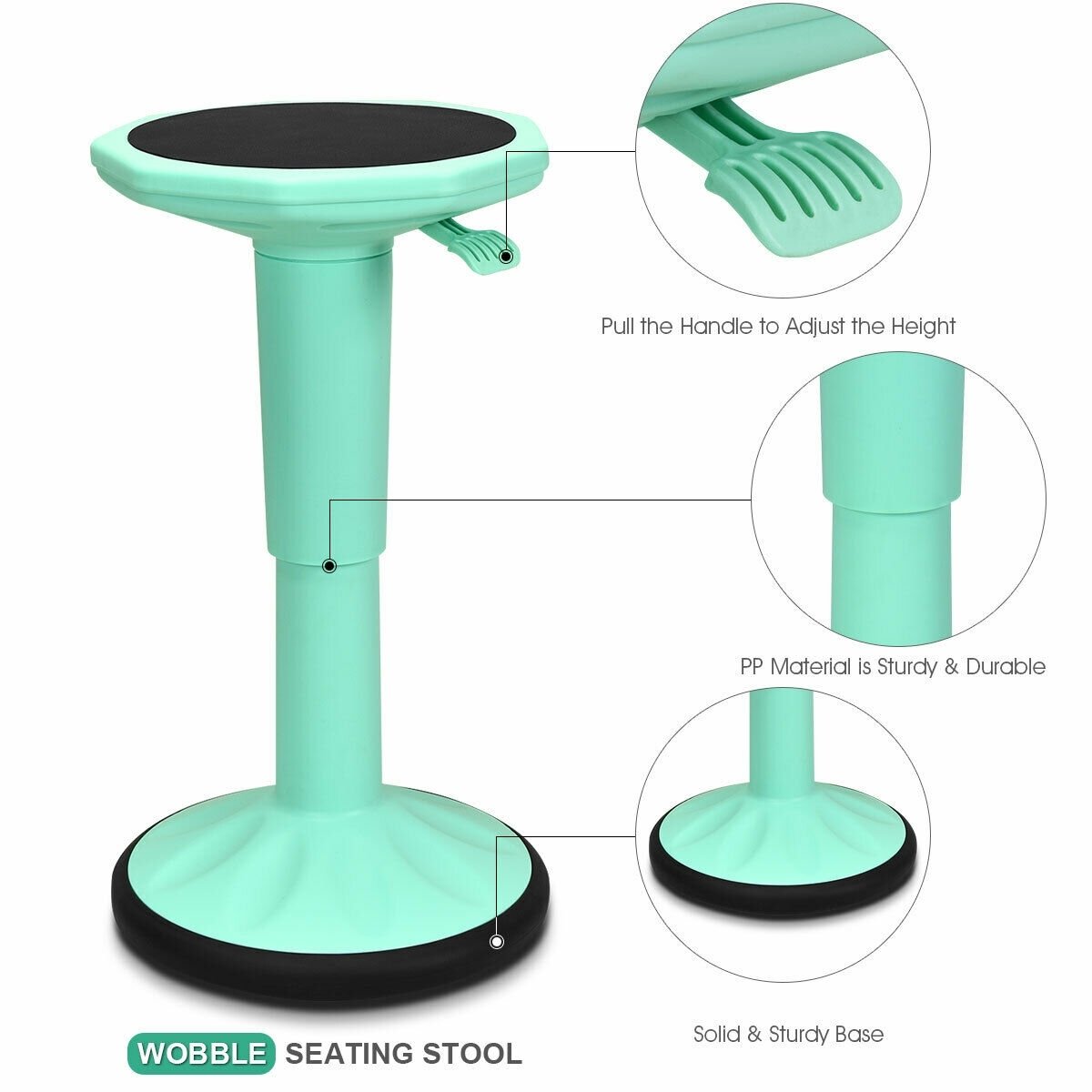 Adjustable Active Learning Stool Sitting Home Office Wobble Chair with Cushion Seat , Green at Gallery Canada