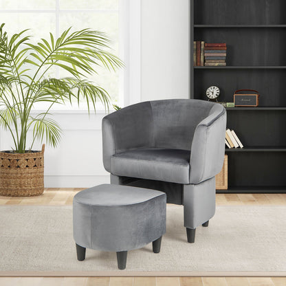Upholstered Velvet Barrel Chair with Ottoman-Grey, Gray at Gallery Canada