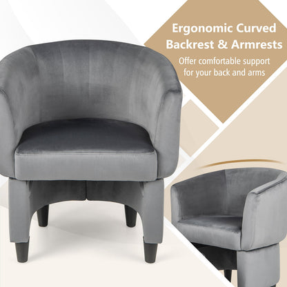 Upholstered Velvet Barrel Chair with Ottoman-Grey, Gray