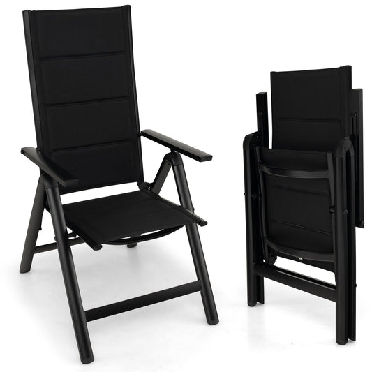 Outdoor Dining Chair with Soft Padded Seat and 7-Position Adjustable Backrest, Black