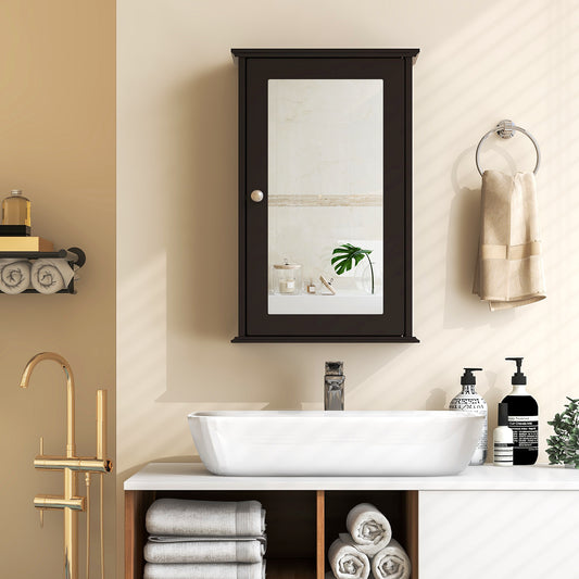 Armoire murale de salle de bain avec porte miroir simple, marron